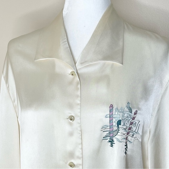 YARELL Vintage Cream Satin Button Up Shirt US 8 - Picture 3 of 8